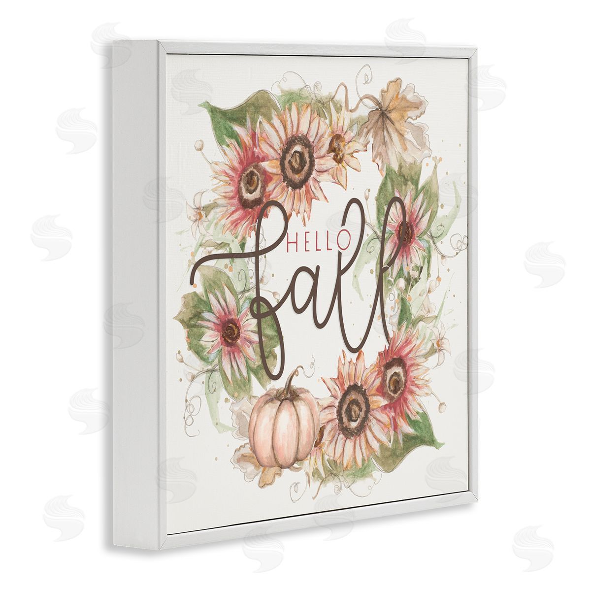 Patricia Pinto Hello Fall Autumn Greeting Floral Pumpkin Wreath White Framed Glicee Wall Art Print