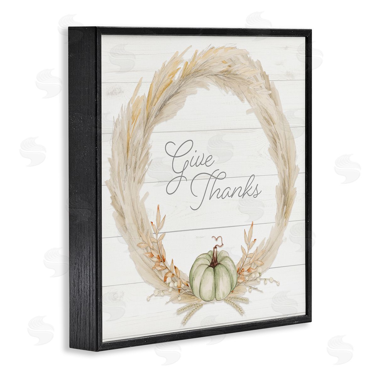 Patricia Pinto Give Thanks Phrase Country Wheat & Pumpkin Wreath  Black Framed Glicee Wall Art Print