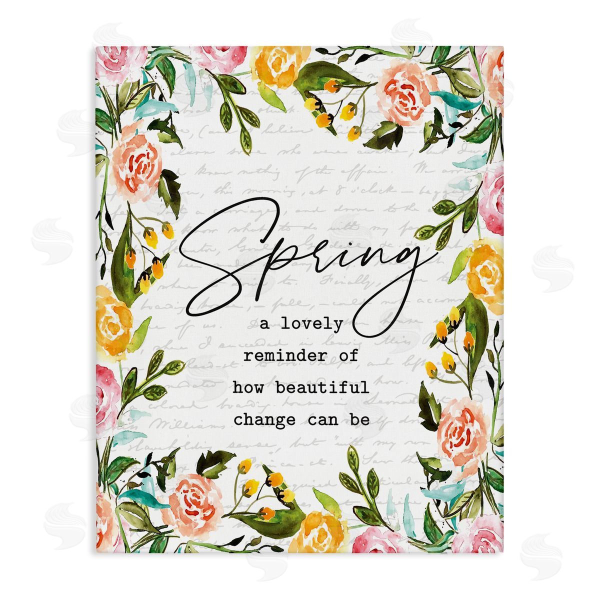 Lettered and Lined Cheerful Spring Typography Quote Floral Blossom  Stretched Canvas Wall Art Print