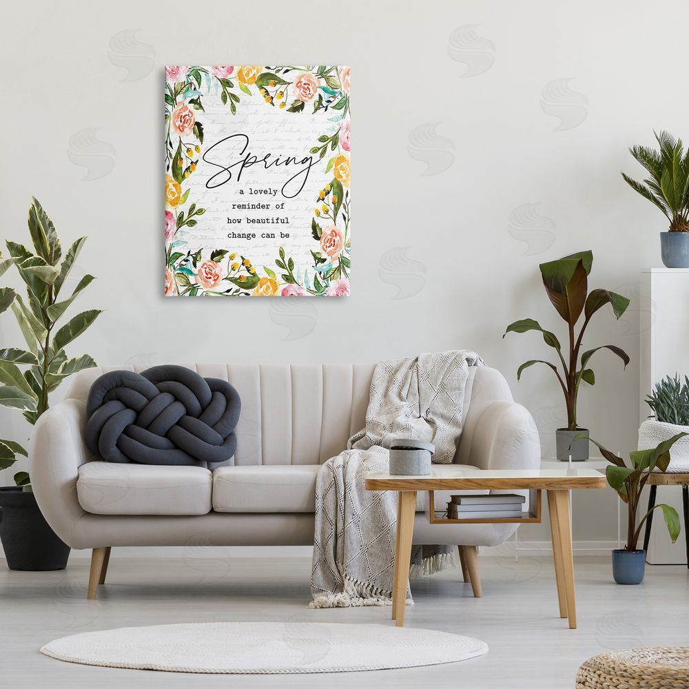 Lettered and Lined Cheerful Spring Typography Quote Floral Blossom Canvas Wall Art Print in Room