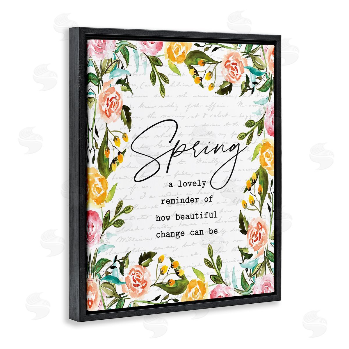 Lettered and Lined Cheerful Spring Typography Quote Floral Blossom Black Floating Frame Canvas Wall Art Print