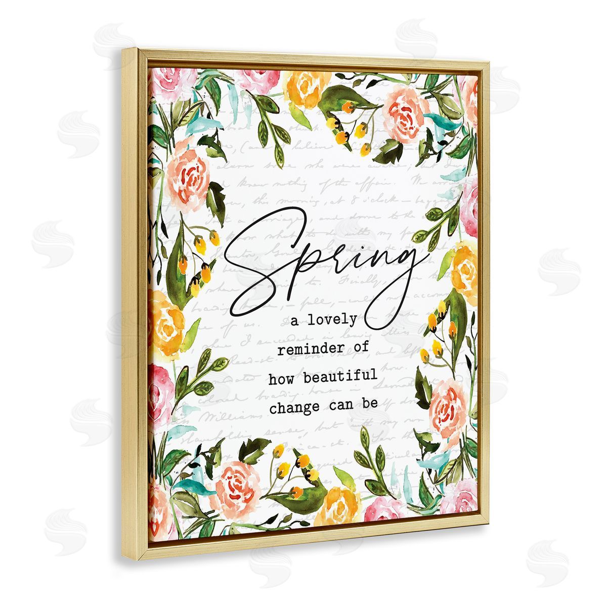 Lettered and Lined Cheerful Spring Typography Quote Floral Blossom Gold Floating Frame Canvas Wall Art Print