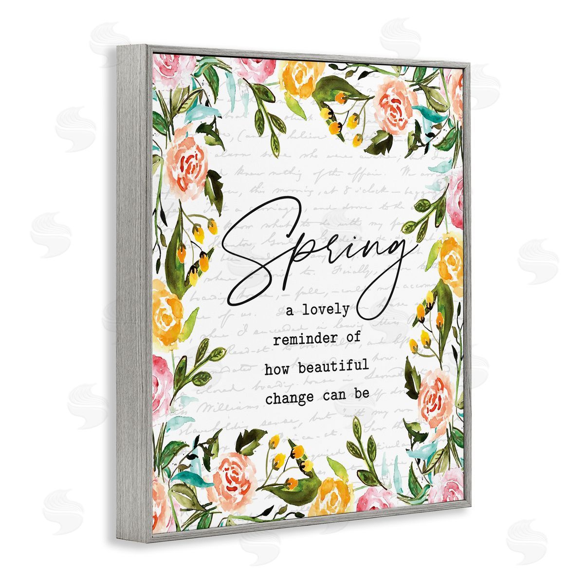 Lettered and Lined Cheerful Spring Typography Quote Floral Blossom Gray Framed Giclee Wall Art Print