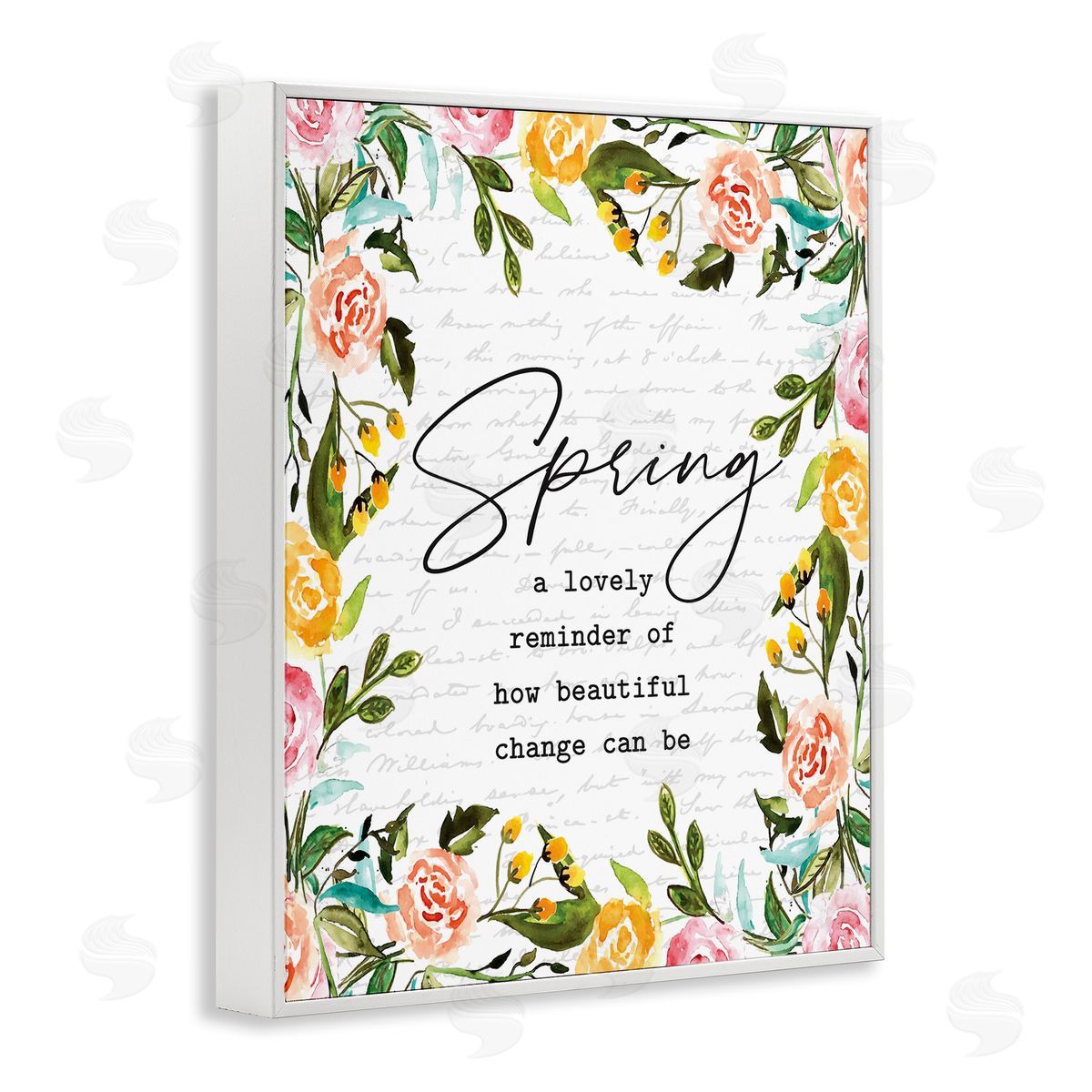 Lettered and Lined Cheerful Spring Typography Quote Floral Blossom White Framed Giclee Wall Art Print