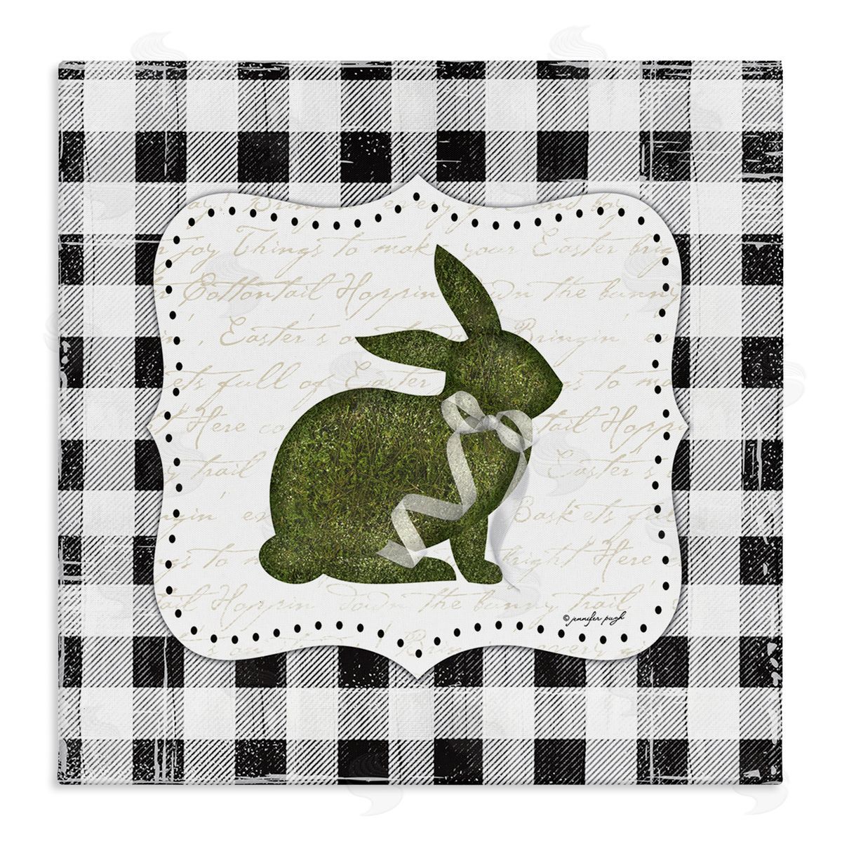 Jennifer Pugh Festive Easter Bunny Ribbon Spring Plaid Pattern Stretched Canvas Wall Art Print