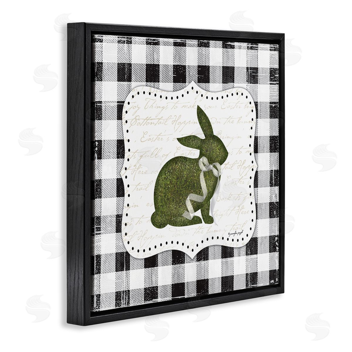 Jennifer Pugh Festive Easter Bunny Ribbon Spring Plaid Pattern Black Floating Frame Canvas Wall Art Print