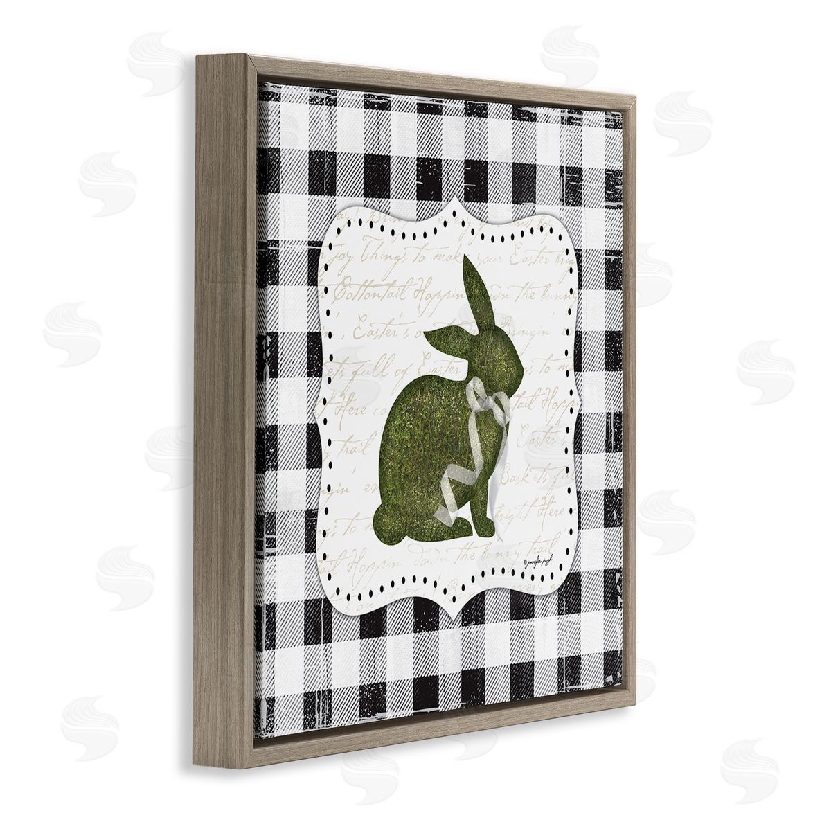 Jennifer Pugh Festive Easter Bunny Ribbon Spring Plaid Pattern Brown Floating Frame Canvas Wall Art Print
