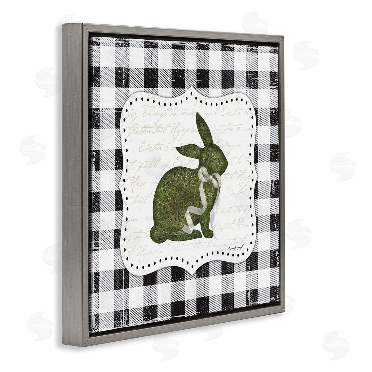 Jennifer Pugh Festive Easter Bunny Ribbon Spring Plaid Pattern Gray Floating Frame Canvas Wall Art Print