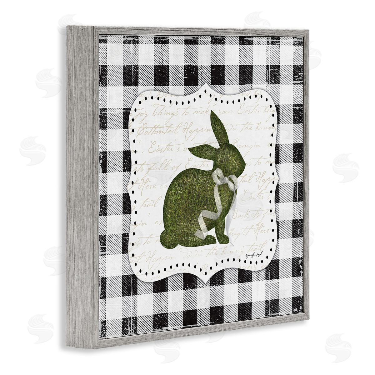 Jennifer Pugh Festive Easter Bunny Ribbon Spring Plaid Pattern Gray Framed Glicee Wall Art Print