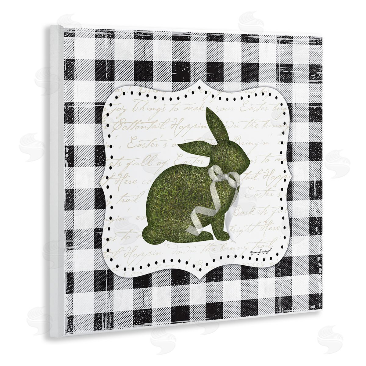 Jennifer Pugh Festive Easter Bunny Ribbon Spring Plaid Pattern Wooden Wall Plaque Art Print