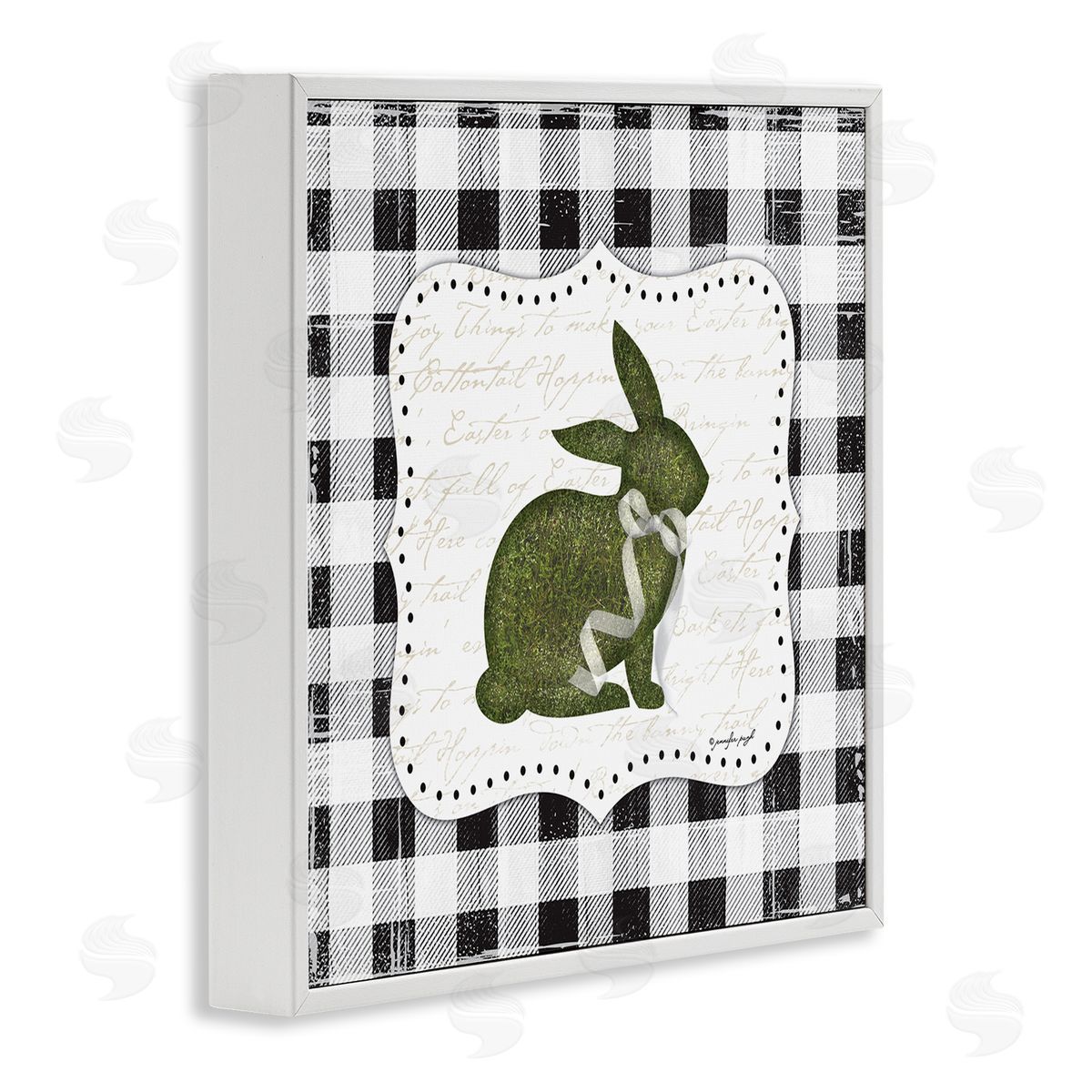 Jennifer Pugh Festive Easter Bunny Ribbon Spring Plaid Pattern White Framed Glicee Wall Art Print