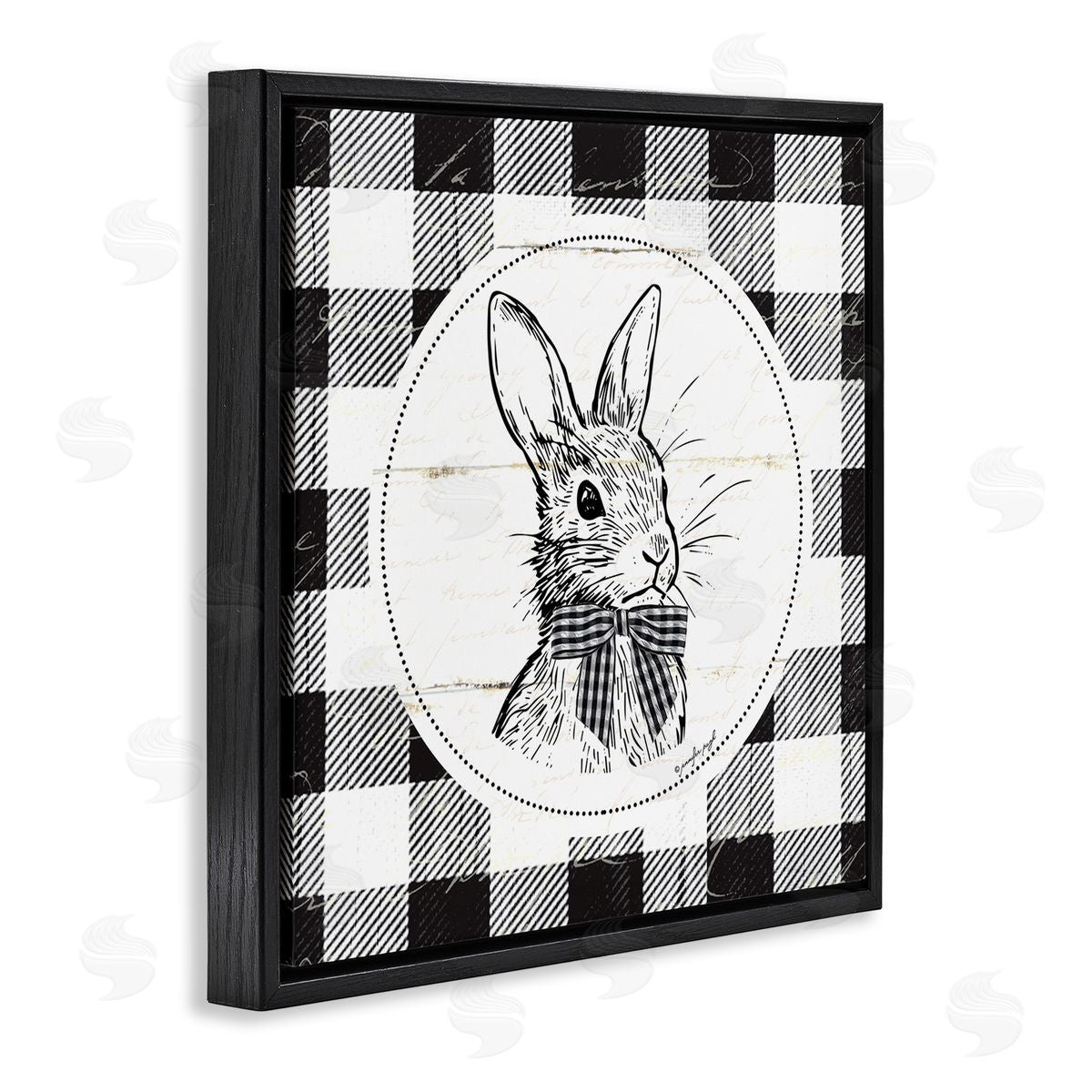 Jennifer Pugh Detailed Easter Bunny Drawing Spring Plaid Border Black Floating Frame Canvas Wall Art Print