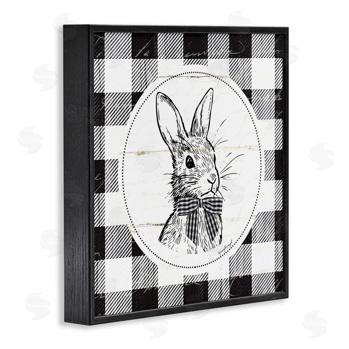 Jennifer Pugh Detailed Easter Bunny Drawing Spring Plaid Border Black Framed Glicee Wall Art Print