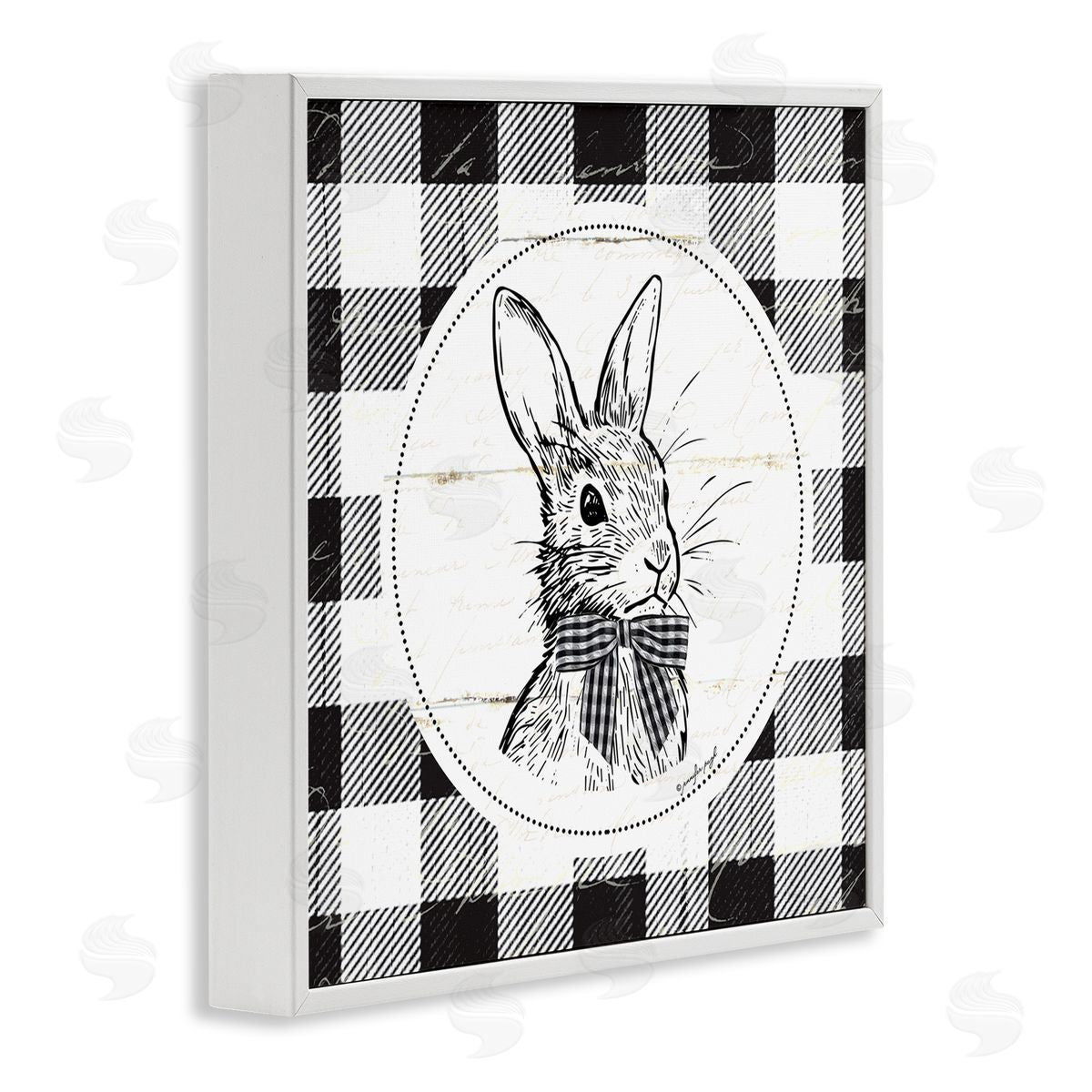 Jennifer Pugh Detailed Easter Bunny Drawing Spring Plaid Border White Framed Glicee Wall Art Print