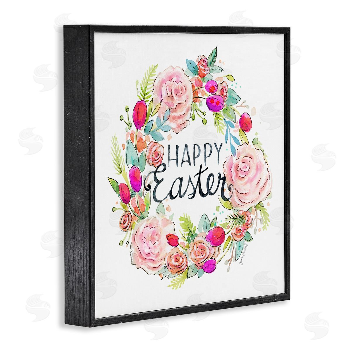 Jennifer Wambach Happy Easter Vivid Pink Floral Blossom Border Black Framed Glicee Wall Art Print