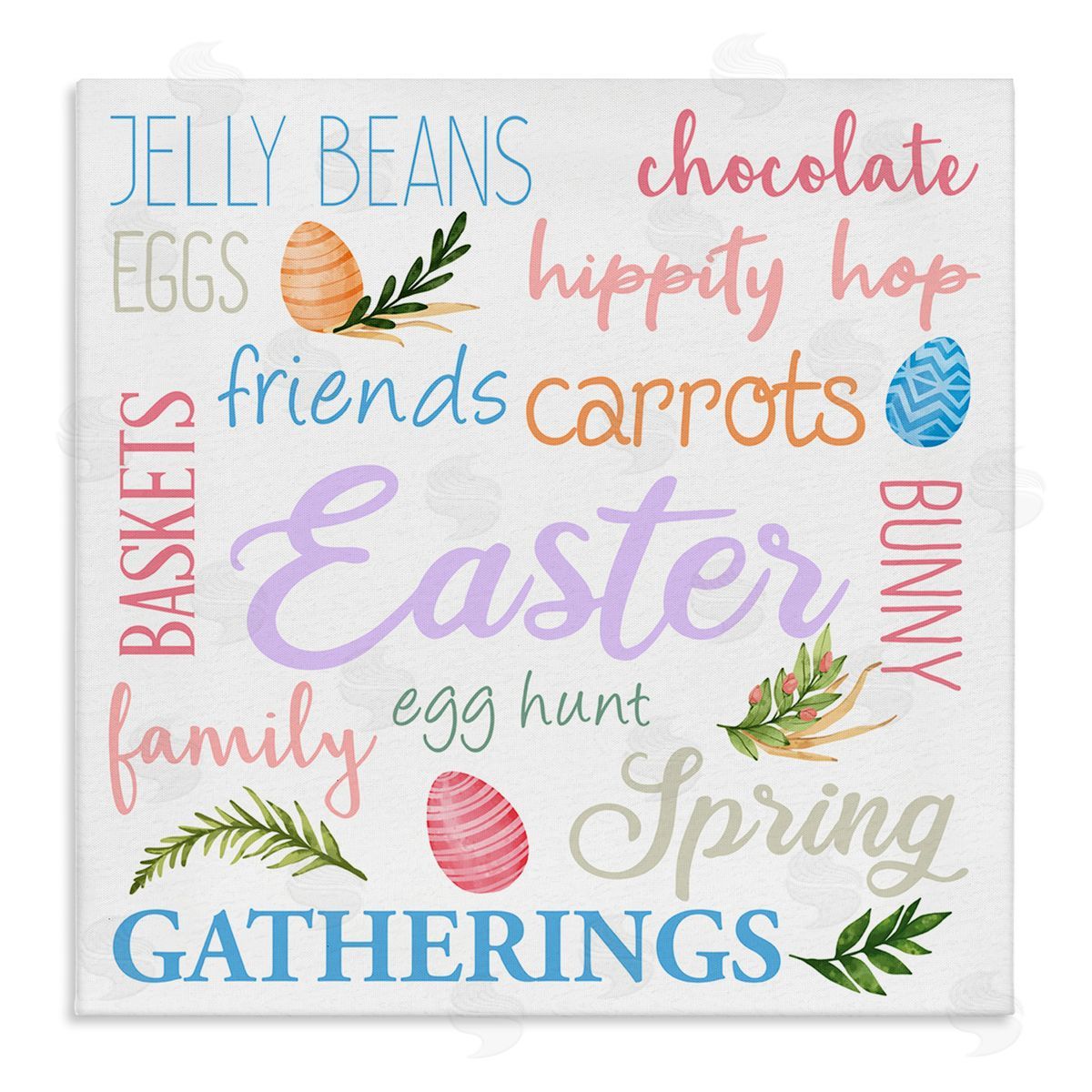 Kim Allen Festive Easter Activity Sign Patterned Eggs Motif Stretched Canvas Wall Art Print