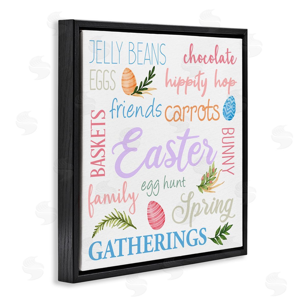 Kim Allen Festive Easter Activity Sign Patterned Eggs Motif Black Floating Frame Canvas Wall Art Print