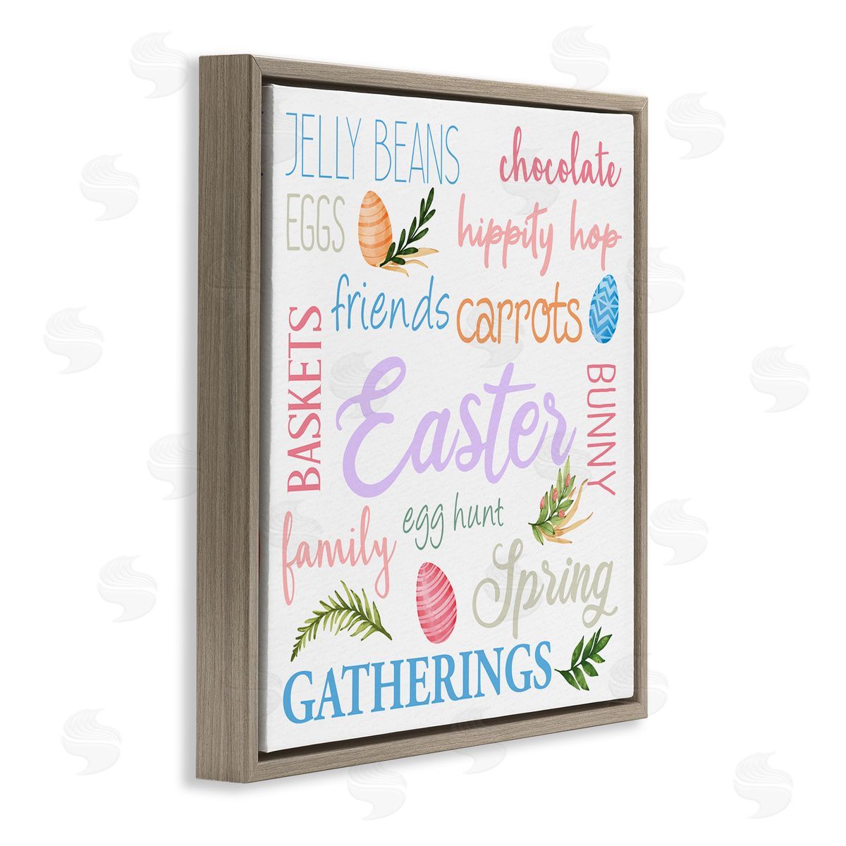 Kim Allen Festive Easter Activity Sign Patterned Eggs Motif Brown Floating Frame Canvas Wall Art Print