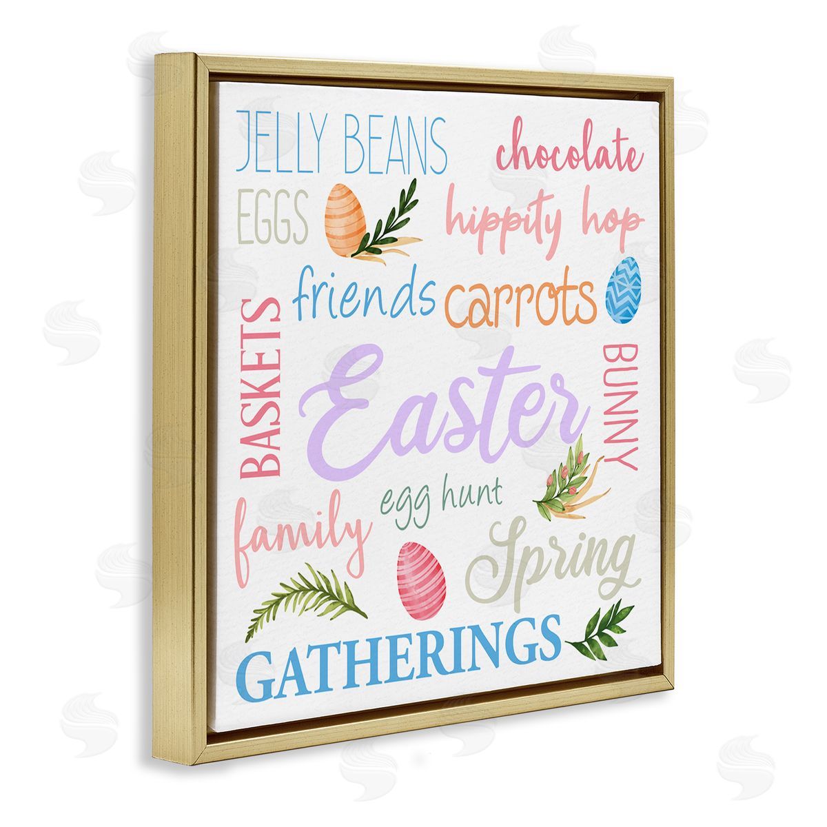 Kim Allen Festive Easter Activity Sign Patterned Eggs Motif Gold Floating Frame Canvas Wall Art Print
