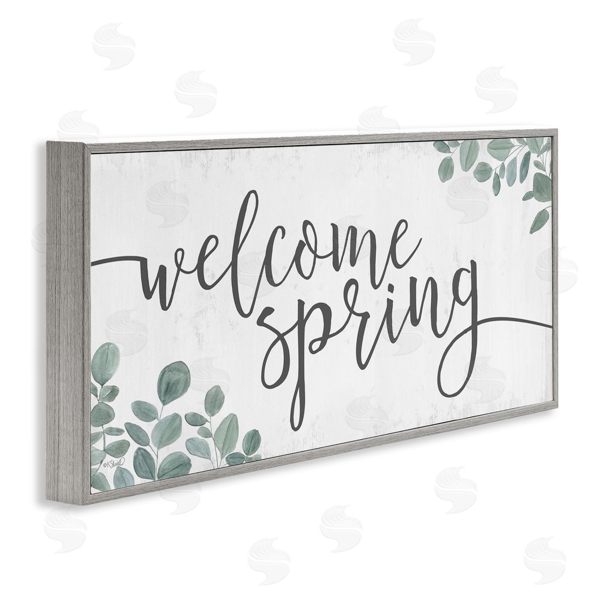 Kate Sherrill Welcome Spring Calligraphy Phrase Casual Eucalyptus Botanicals