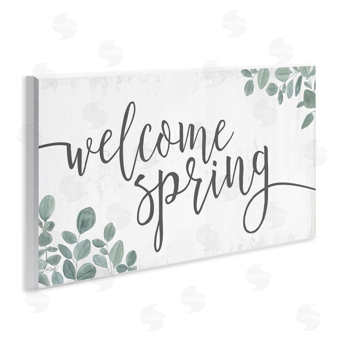 Kate Sherrill Welcome Spring Calligraphy Phrase Casual Eucalyptus Botanicals