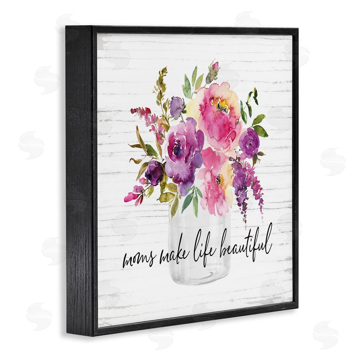 Lettered and Lined Mom's Make Life Beautiful Watercolor Flower Bouquet Black Framed Glicee Wall Art Print