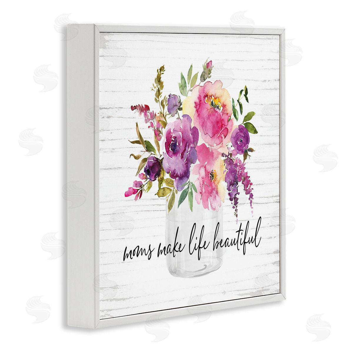 Lettered and Lined Mom's Make Life Beautiful Watercolor Flower Bouquet White Framed Glicee Wall Art Print