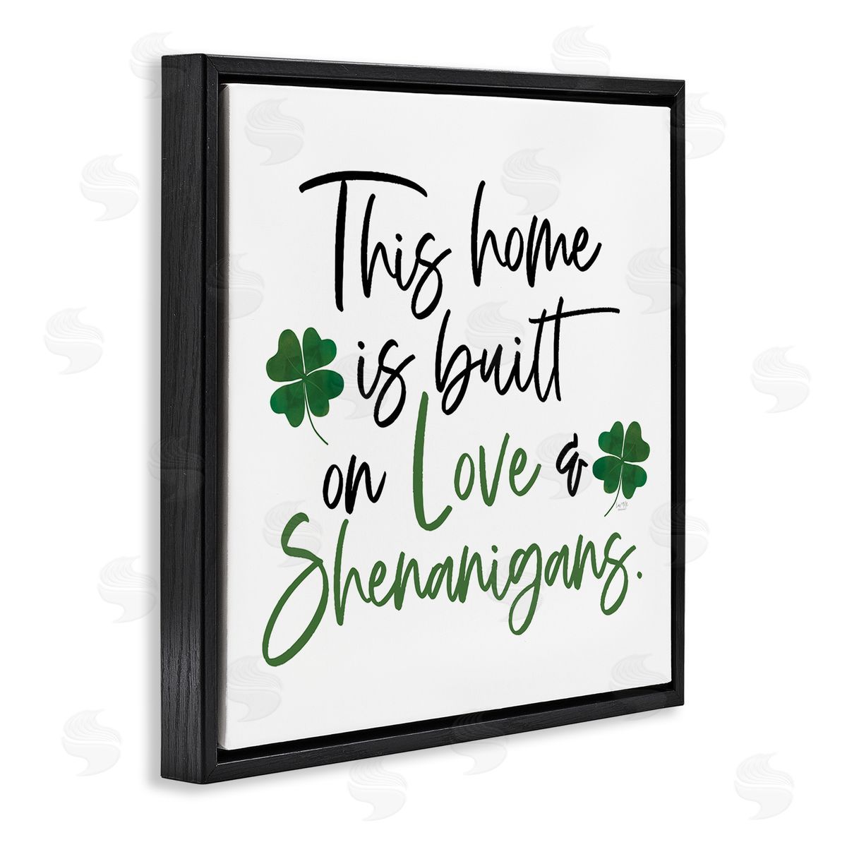 Lux + Me Designs Love & Shenanigans Lucky Green Clover Calligraphy Quote Black Floating Frame Canvas Wall Art Print