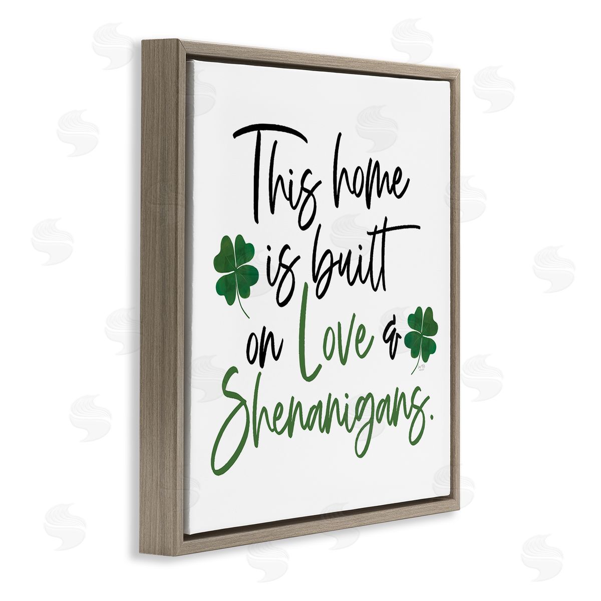 Lux + Me Designs Love & Shenanigans Lucky Green Clover Calligraphy Quote Brown Floating Frame Canvas Wall Art Print