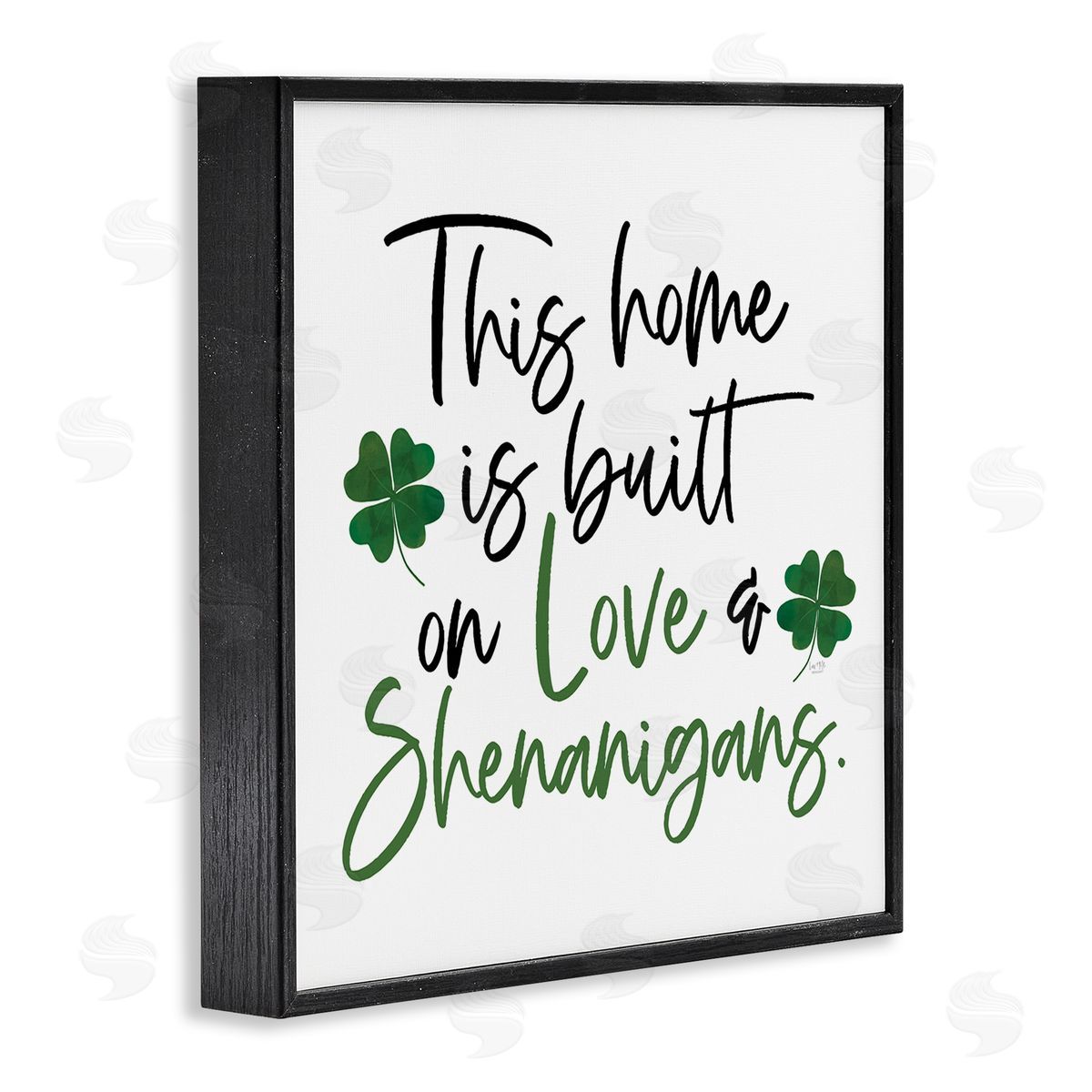 Lux + Me Designs Love & Shenanigans Lucky Green Clover Calligraphy Quote Black Framed Glicee Wall Art Print