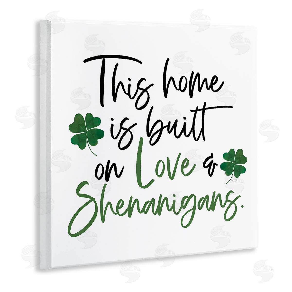Lux + Me Designs Love & Shenanigans Lucky Green Clover Calligraphy Quote Wooden Wall Plaque Art Print