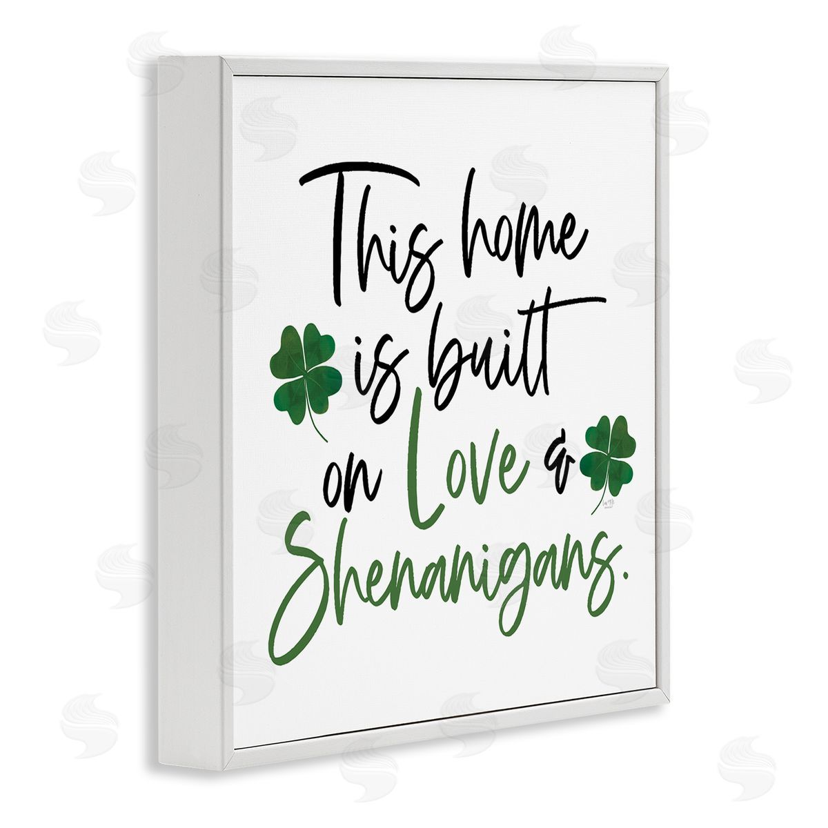 Lux + Me Designs Love & Shenanigans Lucky Green Clover Calligraphy Quote White Framed Glicee Wall Art Print