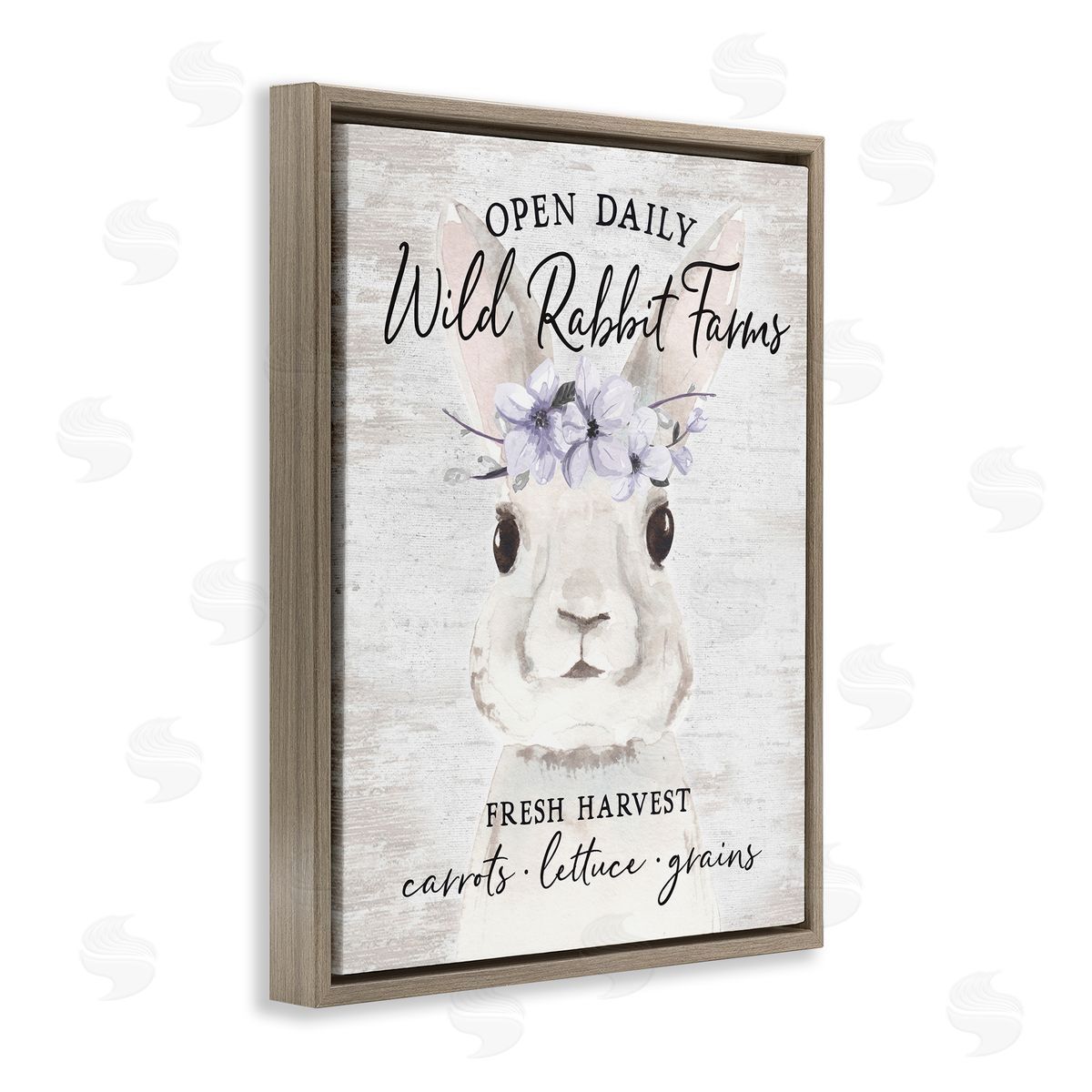 Lettered and Lined Wild Rabbit Farms Weathered Floral Crown Sign Brown Floating Frame Canvas Wall Art Print