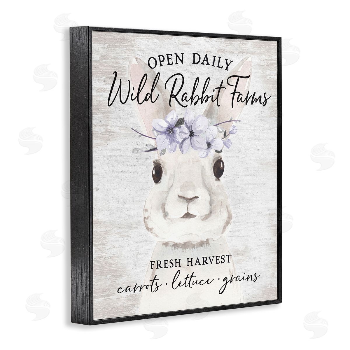 Lettered and Lined Wild Rabbit Farms Weathered Floral Crown Sign Black Framed Giclee Wall Art Print