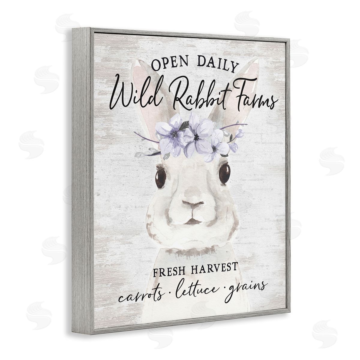 Lettered and Lined Wild Rabbit Farms Weathered Floral Crown Sign Gray Framed Giclee Wall Art Print