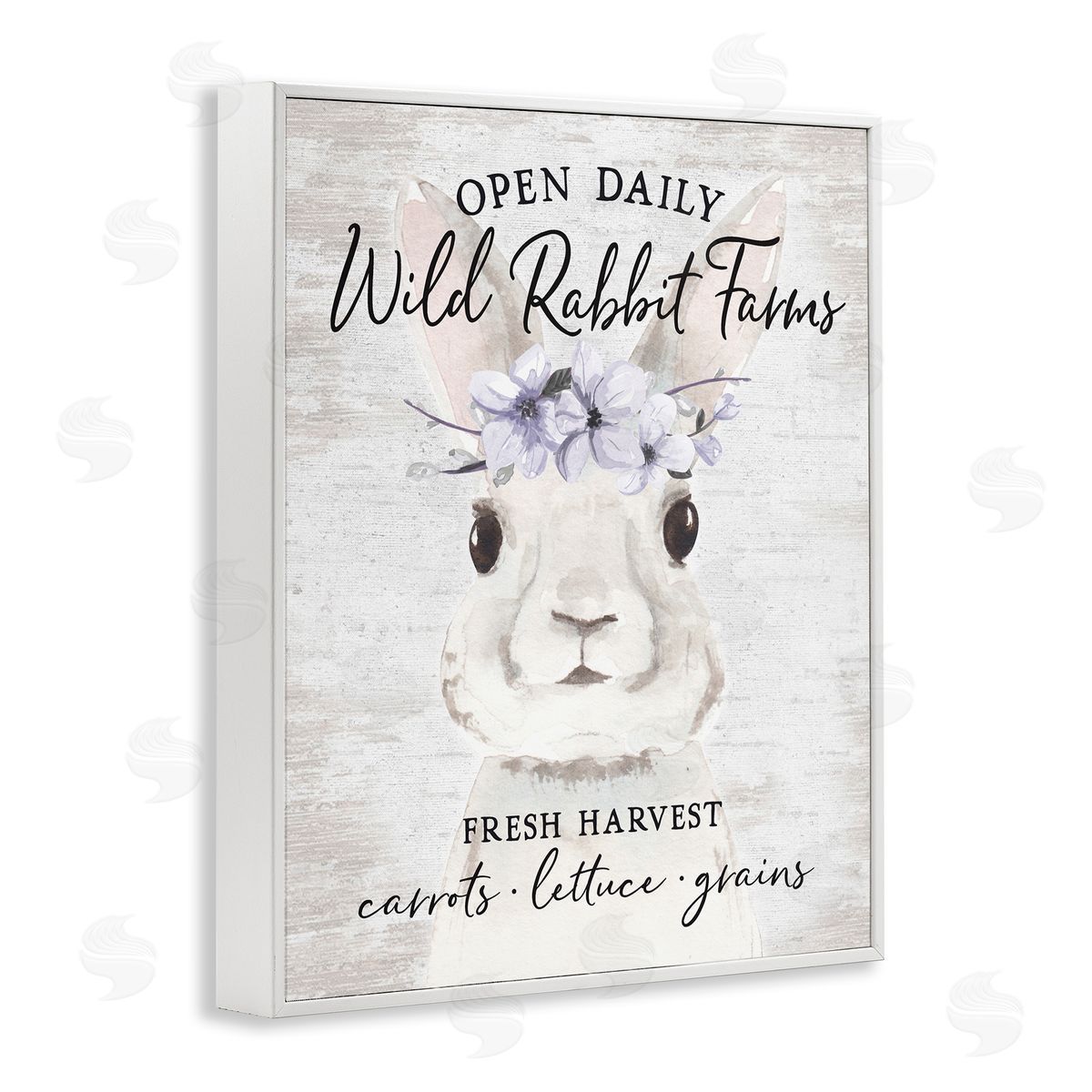 Lettered and Lined Wild Rabbit Farms Weathered Floral Crown Sign White Framed Giclee Wall Art Print