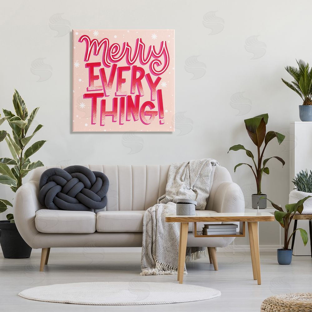 Hey Bre! Creative Studio Merry Everything Festive Winter Holiday Patterned Typography  Canvas Wall Art in Room