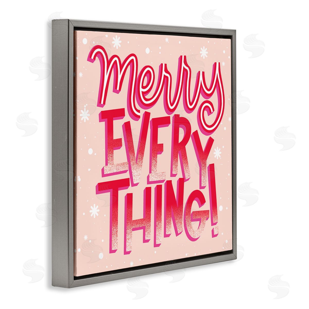 Hey Bre! Creative Studio Merry Everything Festive Winter Holiday Patterned Typography  Gray Floating Frame Canvas Wall Art Print