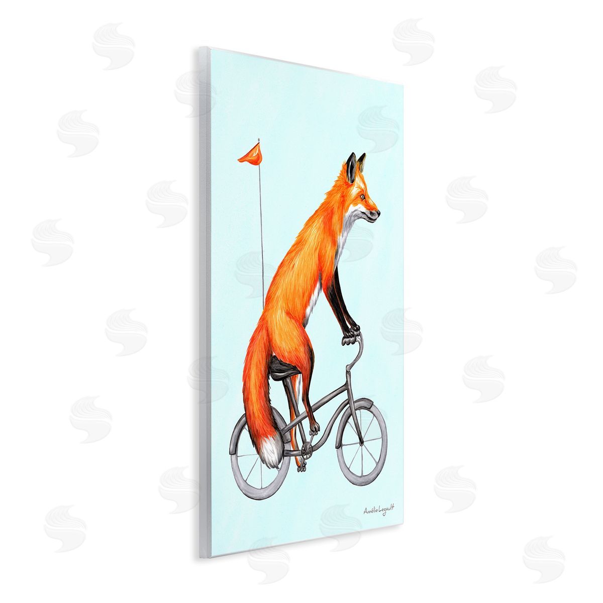 Amelie Legault Eccentric Red Fox Riding Bicycle Biking Flag Wall Plaque Art Print