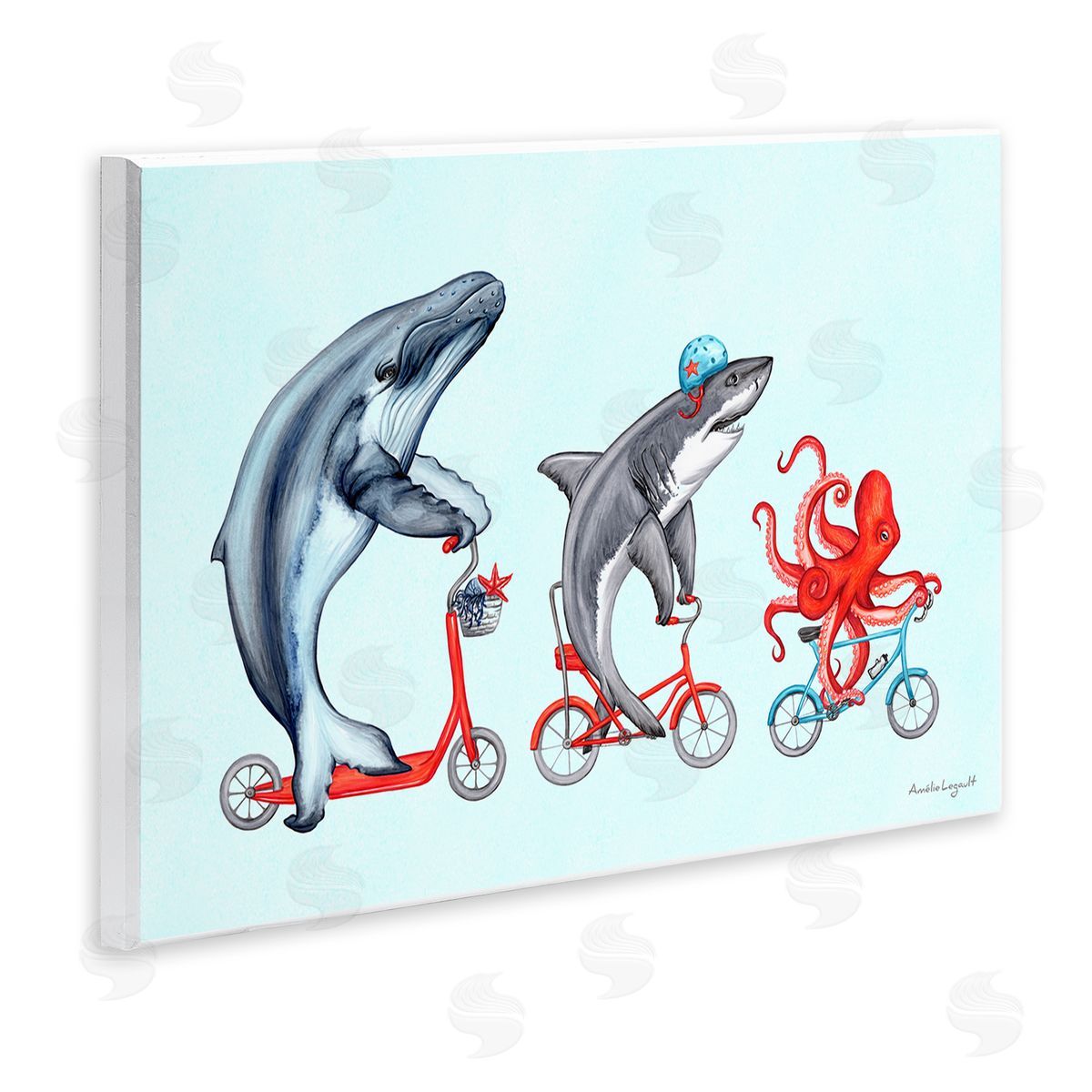 Amelie Legault Aquatic Sea Life Animals Riding Bikes Red  Wall Plaque Art Print