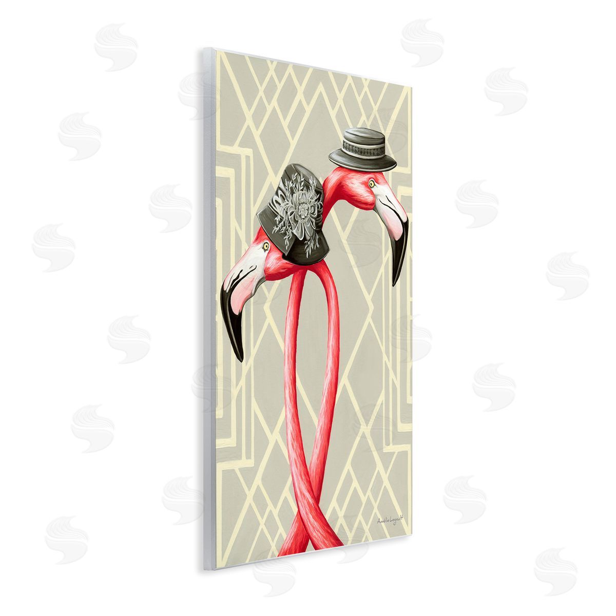 Amelie Legault Pink Flamingos Intertwining Vintage Hats Shapes  Wall Plaque Art Print