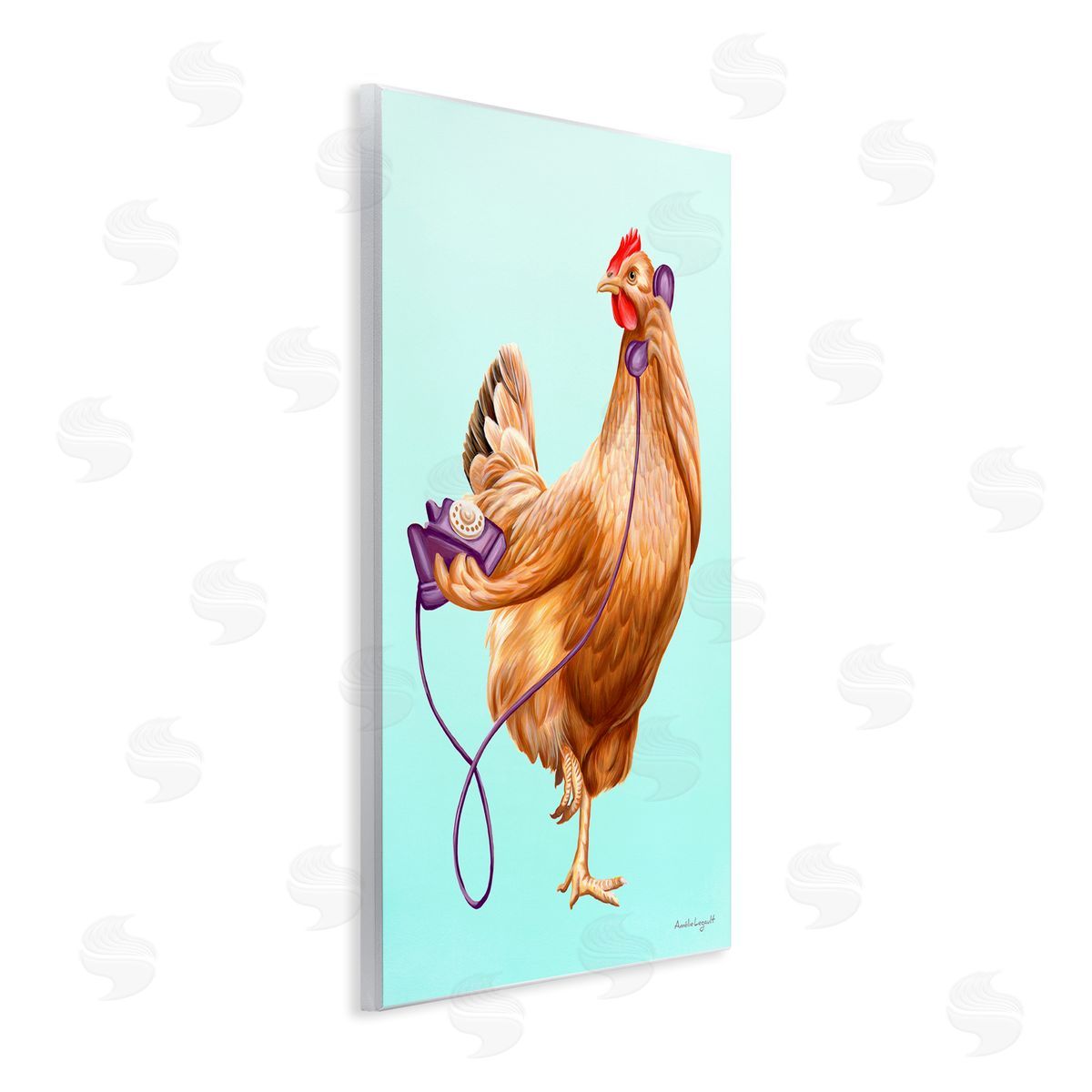 Amelie Legault Chicken Hen Bird Talking Purple Rotary Phone  Wall Plaque Art Print