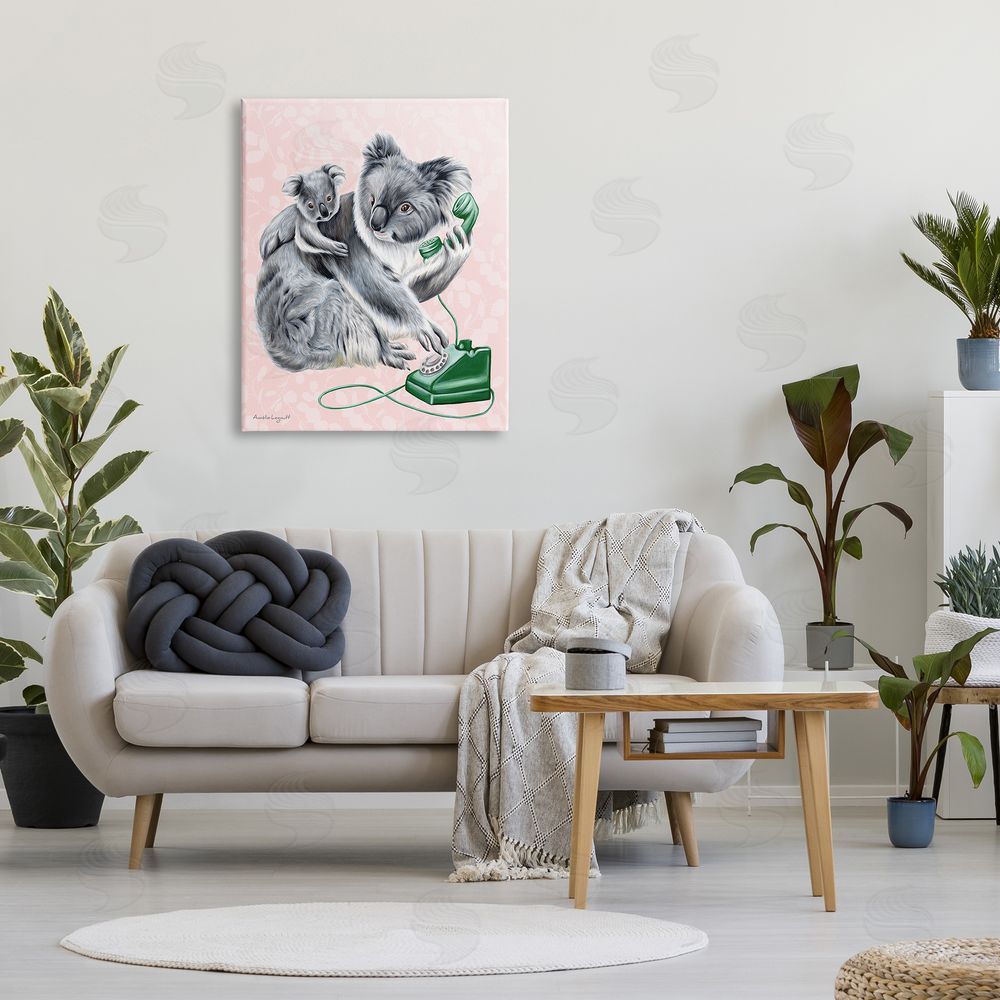 Amelie Legault Koala & Baby Green Rotary Phone Vintage Botanicals Canvas Wall Art Print in Room