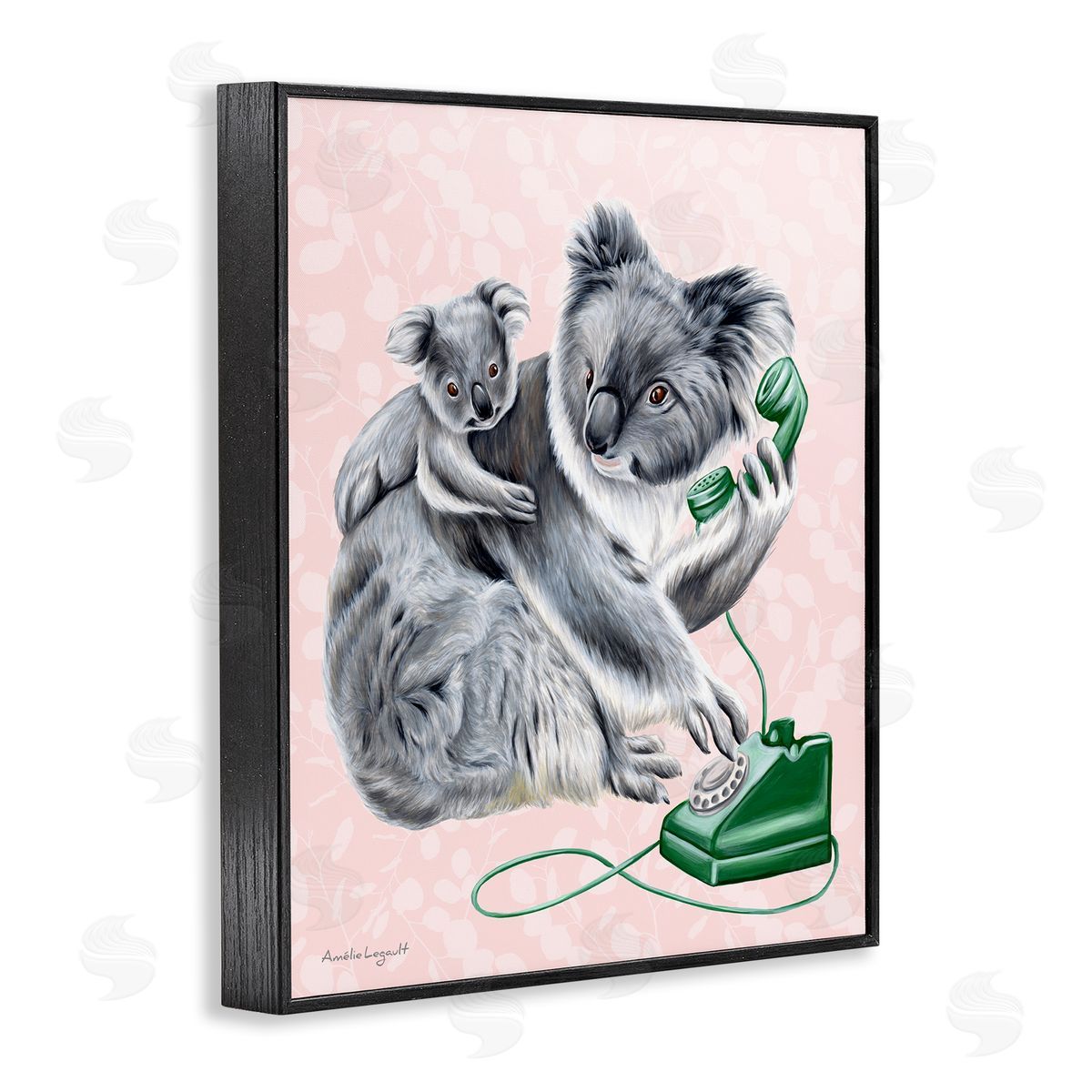 Amelie Legault Koala & Baby Green Rotary Phone Vintage Botanicals Black Framed Giclee Wall Art Print