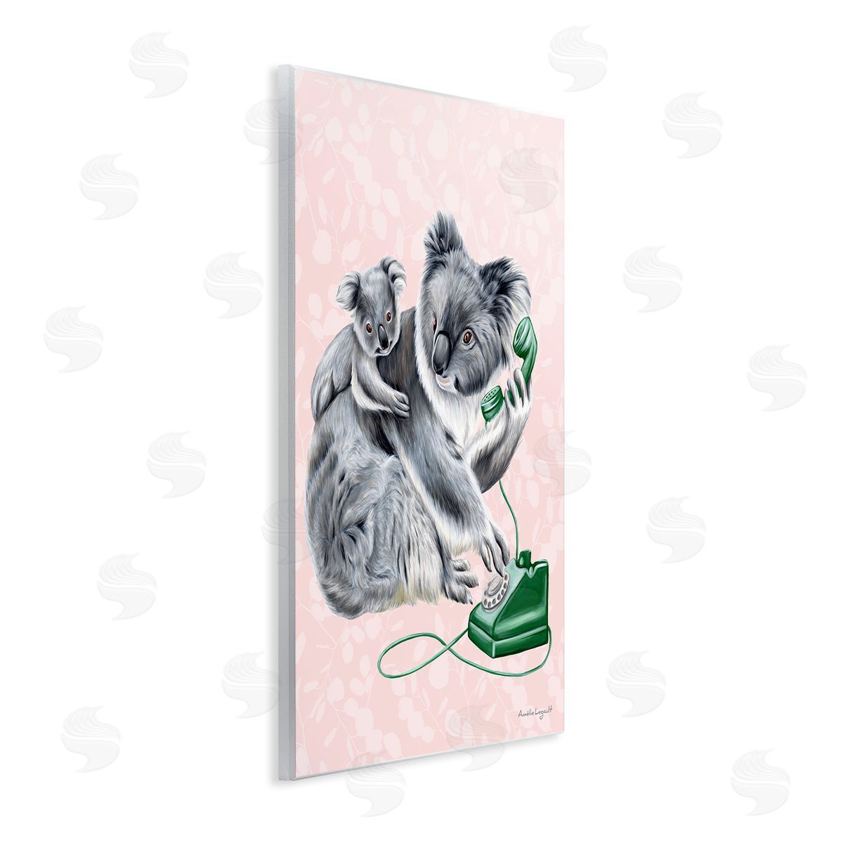 Amelie Legault Koala & Baby Green Rotary Phone Vintage Botanicals Wall Plaque Art Print