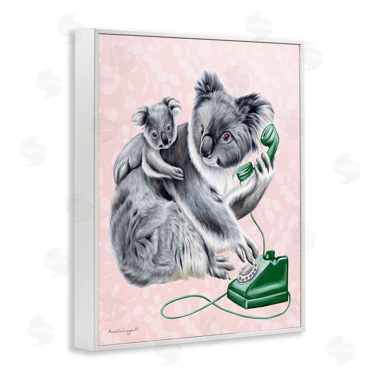 Amelie Legault Koala & Baby Green Rotary Phone Vintage Botanicals White Framed Giclee Wall Art Print