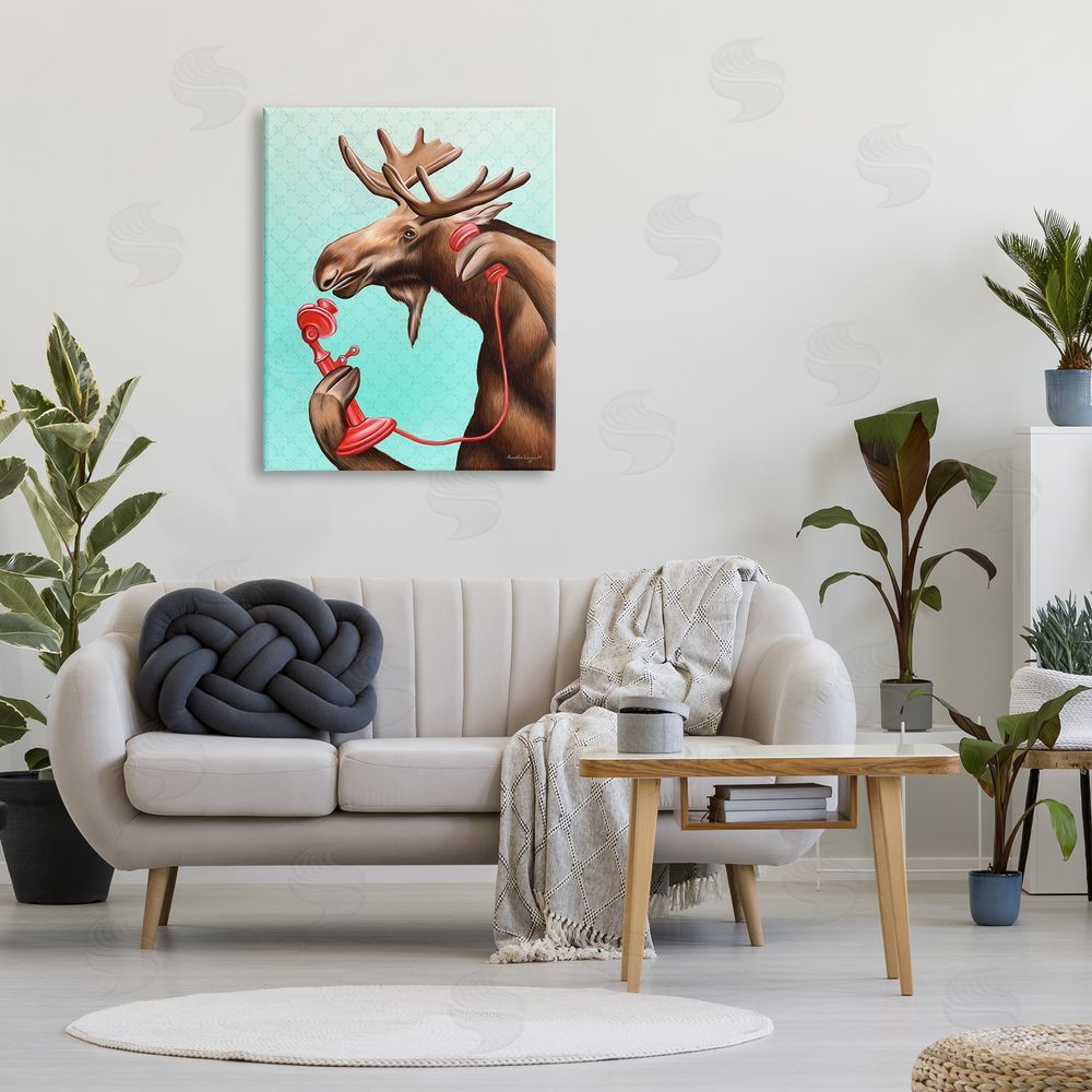 Amelie Legault Vintage Moose With Candlestick Telephone Ombre  Canvas Wall Art Print in Room