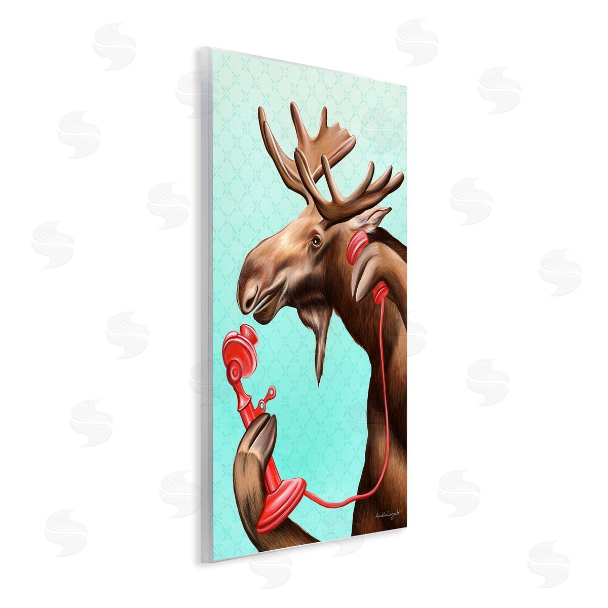 Amelie Legault Vintage Moose With Candlestick Telephone Ombre  Wall Plaque Art Print