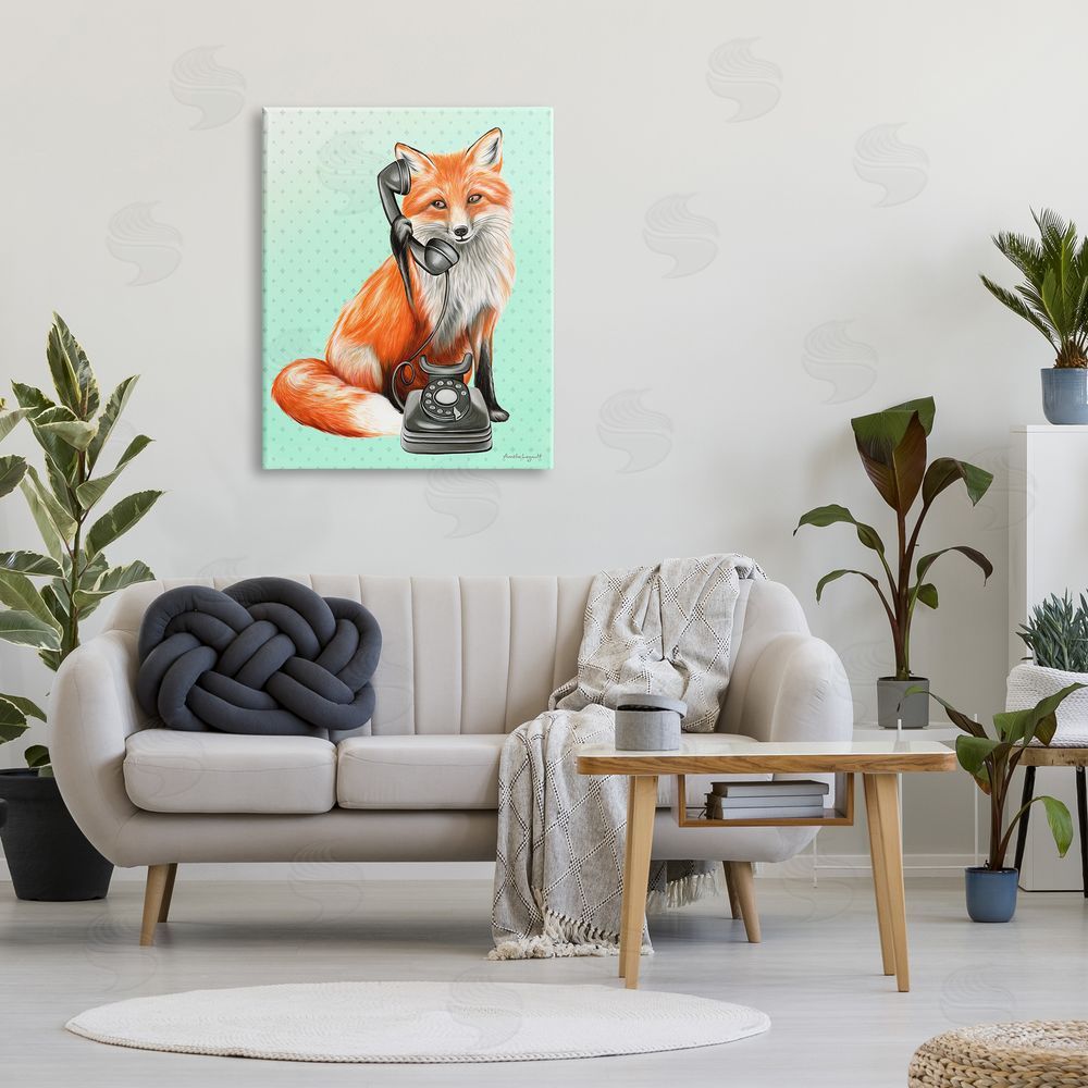 Amelie Legault Red Fox Vintage Phone Dotted Ombre Pattern Canvas Wall Art Print in Room