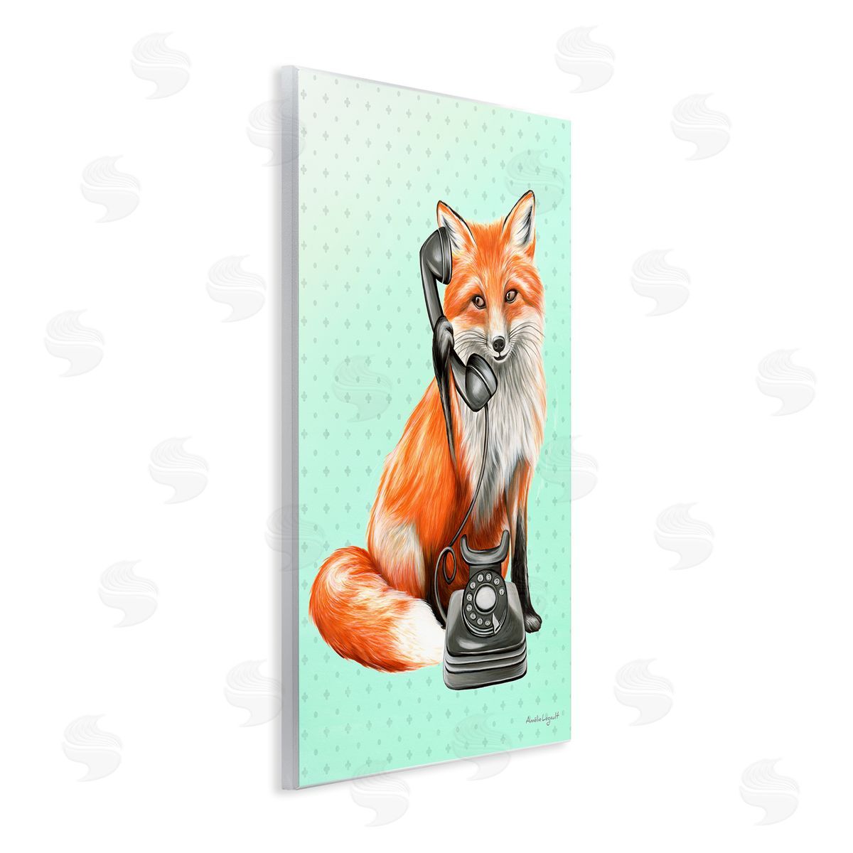 Amelie Legault Red Fox Vintage Phone Dotted Ombre Pattern Wall Plaque Art Print
